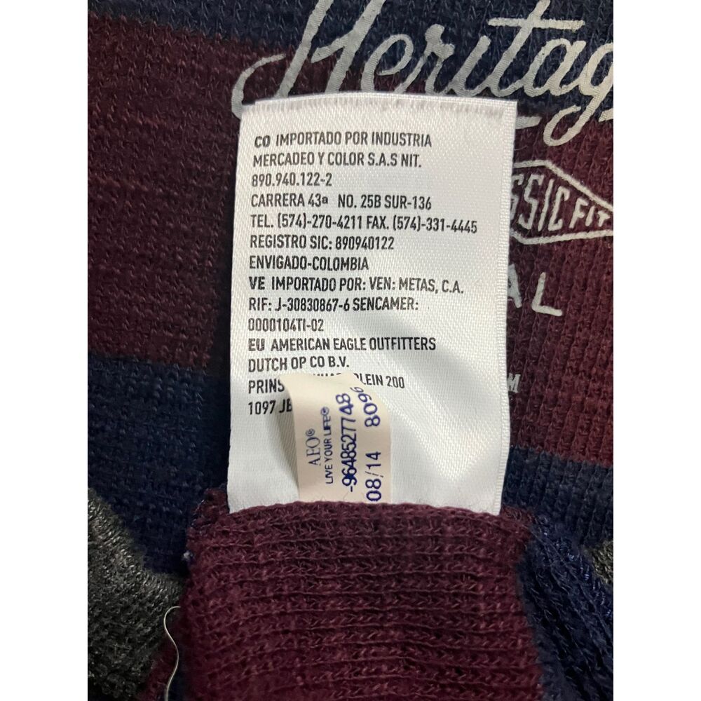 American Eagle Heritage Thermal Knit Long Sleeve XS Burgundy Navy Stripes - Picture 6 of 8